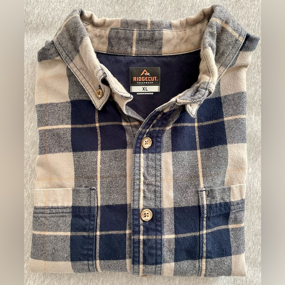 Ridgecut Men’s XL Blue/Beige Plaid Flannel Button Up Long Sleeve Shirt